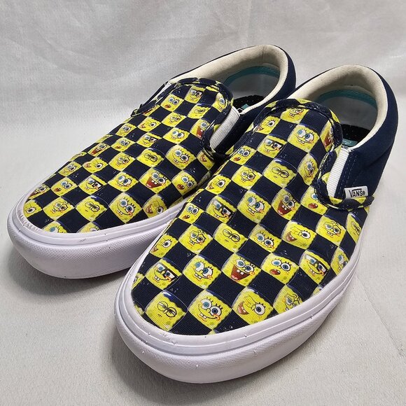 Vans X SpongeBob Checkerboard Yellow Blue Low Top Slip On Shoes Men 9 Women 10.5 - Picture 2 of 13